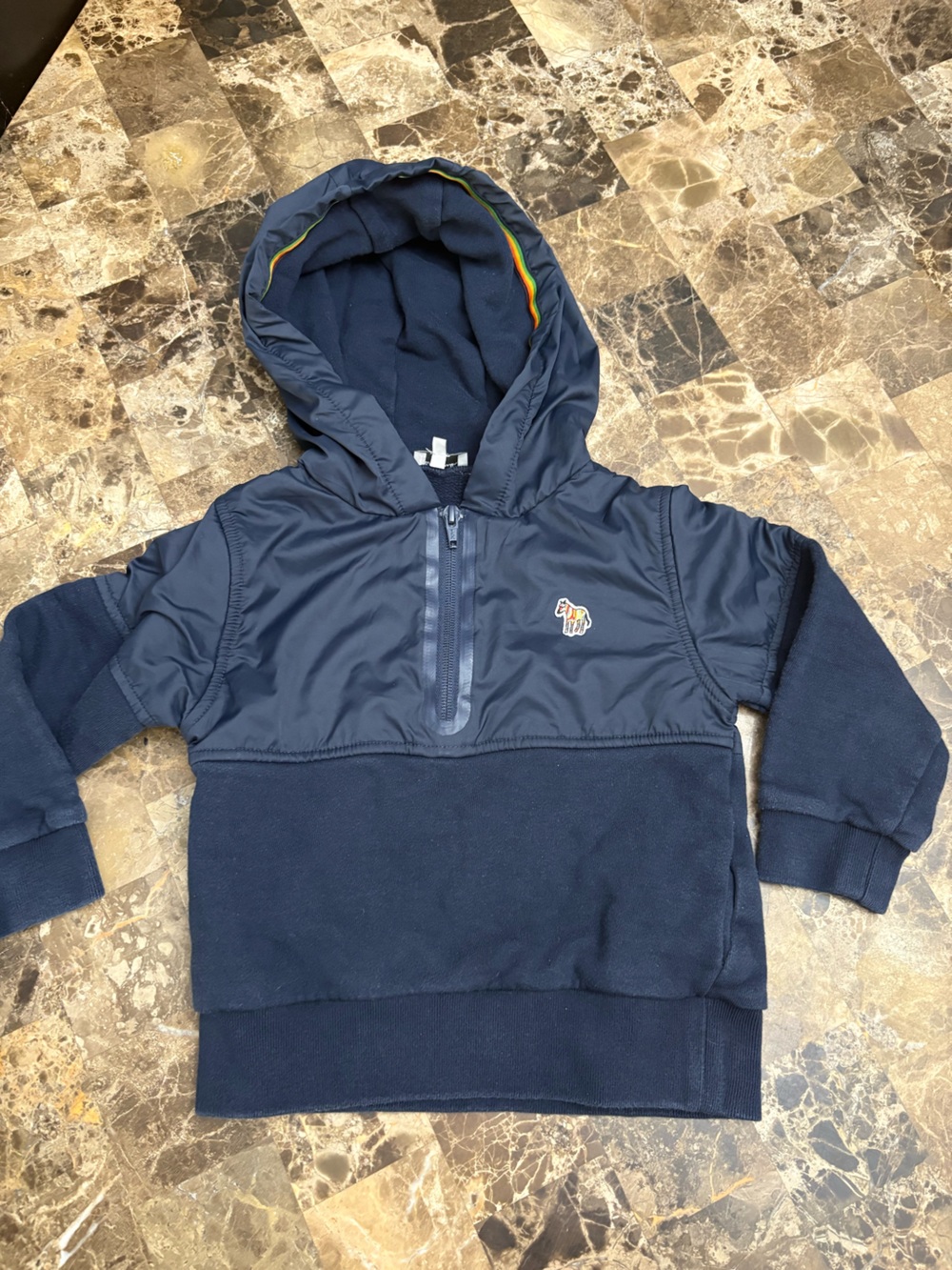 Paul Smith Navy Hooded Kids Jacket with Zip and Logo 4 years